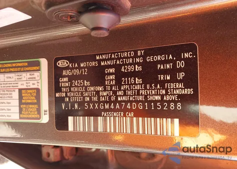 2013 Kia Optima Lx from USA, damaged, VIN 5XXGM4A74DG115288